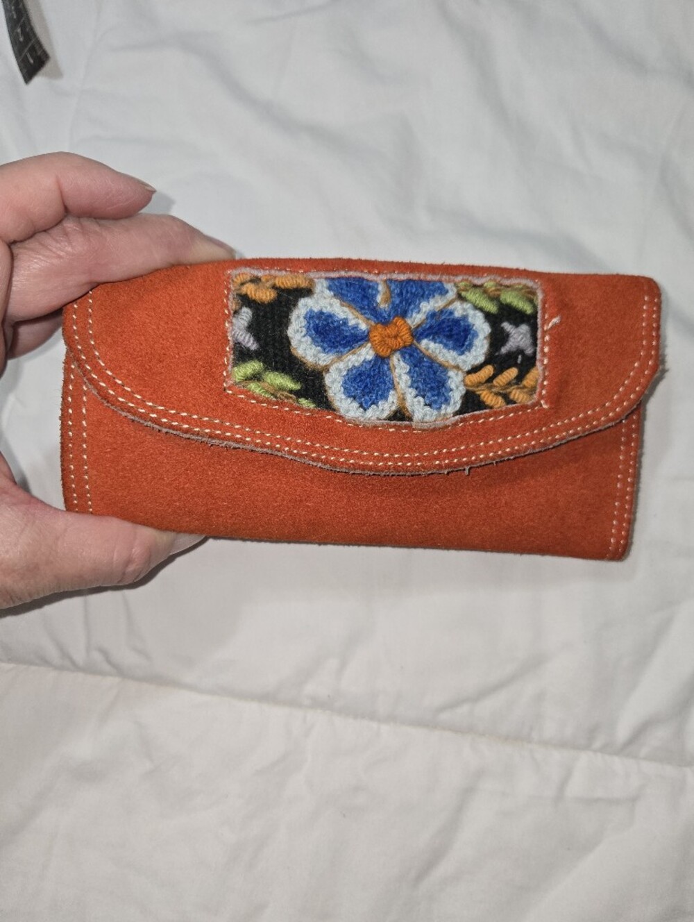 Vintage suede wallet small flower Croshet 🌺
